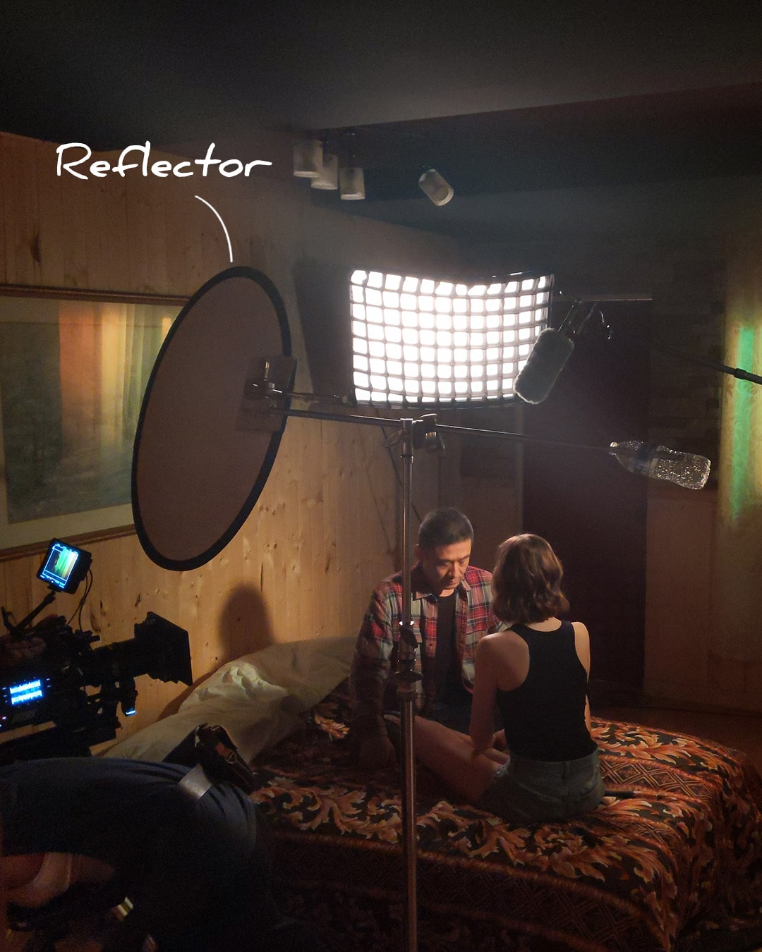 Reflector bouncing light on film set